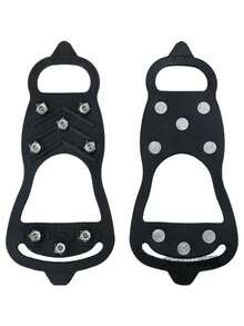 1 Pair Unisex Anti-Slip Shoe Covers Ice Cleats, 10-Teeth/8-Teeth Outdoor Hiking Camping Non-Slip Ice Spikes Silicone Shoe Crampons, Suitable For Various Shoe Types - Black - View 11