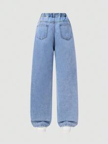 Girls' Distressed Denim Jeans, Loose Fit With Cute Floral Design, Versatile For Everyday Wear - Light Wash - View 4