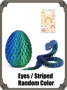 1pc 3D Printed Snake & Egg Decor With Gift Bag, Movable Joints, Multicolor, Suitable For Various Occasions, Perfect Holiday Gift. Random Eye Color, Seasonal Gift, Holiday Decor, Fantasy Design, Art Display, Fine Craftsmanship, Handmade Details, Dragon Decor, Unique Ornament, Christmas Stocking Stuffer, Christmas Gift, Christmas Decoration, 3D Toy, 3D Printed Animal - Multicolor - View 17