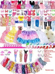 [32-Piece Deluxe Set・] Fashionable Outfit Gift Suitable For 11.5" Dolls (Includes 5 Summer Dresses + 1 Top + 1 Pants + 5 Pairs Of Shoes + 6 Necklaces + 6 Tiaras + 3 Glasses) - Materials & Designs, Mix & Match For Endless Looks! Fits Major Brand Dolls!