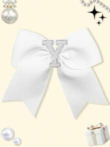 1pc 5 Inch Navy Blue 26 Letters A-Z Pearl Letters Personalized Back To School Ponytail Girl HairBow Teenagers Girl Hair Bows With Clips For Festivals Party School Girls Graduation Season Hairgrips For First Day Of School Classroom Girls Students,Teenagers Hair Accessories - White - View 28