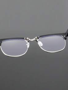 1 Pair Men's Metal Classic Retro Personalized Eyebrow Frame Business Casual Half-Rim Minimalist Glasses, Foldable - Convenient - Easy Storage, Black & Silver Tone - Stylish Eyebrow Frame, High-Quality Fashionable Glasses - Black - View 6