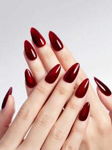 24片Y2K长杏仁形红色玻璃珠猫眼水晶亚克力美甲贴片，完美贴合，包含：1片果冻胶和1个指甲锉。红色猫眼美甲让您的指尖闪耀夺目，适合女性日常工作和派对佩戴。美甲用品 - 酒紅色 - 查看 8