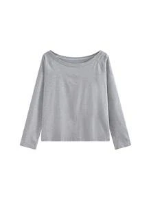 宽松不对称肩部长袖上衣，优雅气质，修身显瘦，百搭单品 - 灰色 - 查看 5