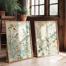 2pcs/Set Frameless Canvas Poster, Modern Art, Natural Life, Birds, Wildflower Prints, Bathroom Decorative Wall Art, Toilet Wall Art, Frameless Canvas Prints, Modern Canvas Wall Art, Posters For Room, Room Decoration Stuff, Home Decor , Western Decor, Bathroom Decor