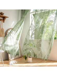 2 Stücke Set blumenbestickter transparenter Vorhänge - Gardinenaufhängung mit Schlaufenband, perfekt für Wohnzimmer, Schlafzimmer, Esszimmer und Balkon Dekoration, maschinenwaschbar aus Polyester - Grün - Übersicht 13