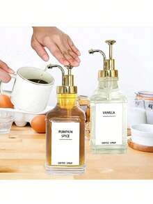 1pc Square Glass Syrup Dispenser For Bar And Home Use, Durable Transparent Bottle For Milk, Tea & Syrup Storage, 500ml/16.9oz Kitchen Tool & Barware, Ideal For Ramadan, Valentine Day & Easter Table Decor - Multicolor - View 3