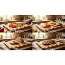Juego de 4 Tablas para Picar de Bambú con Soporte Tablas de Corte para Carne Verduras Frutas y Queso + Cepillo de Bambú Set de Tablas para Picar Cocina Antideslizantes y Duraderas - Marrn - Ver 4
