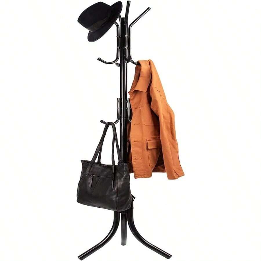 Coat Rack Coat Tree Hat Hanger Holder With 12 Hooks For Hanging Jacket Hat Umbrella Entryway Bedroom Office Coat Tree Tree Stand With Base - Black - View 1