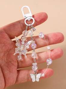 1pc Beaded Keychain, Butterfly Keyring, Bag Charm - Multicolor - View 2