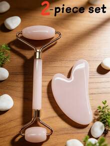2件套面部刮痧按摩工具套装，ABS塑料材质粉色滚轮按摩器套装，适用于身体刮痧按摩、面部提拉按摩，是圣诞节、生日和节日的绝佳礼物。