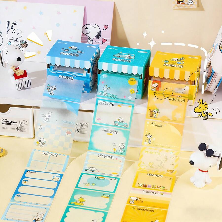 SNOOPY 1张粤木系列拉拔式便利贴纸，高颜值卡通动漫创意全粘贴纸，新年礼物，情人节礼物，复活节礼物 - 彩色 - 查看 1