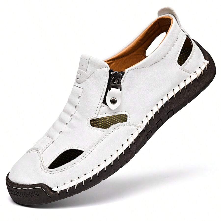 Men's Working Business Casual Sandals Man Summer Breathable Synthetic Leather Walking Office Oxfords Male Cocktail Party Fashion Dress Formal Shoes - 白色 - 查看 1