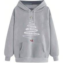 Sudadera con capucha para rbol de Navidad para mujer, con estampado de Pap Noel, de manga larga, para invierno, casual, festivo, bolsillos - A#01 Gris + XL - Ver 4