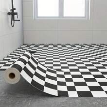 1片加厚棕色浴室地贴，自粘防滑浴室瓷砖，厨房地贴，自粘防水家居装饰地贴，易于安装 - 黑與白 - 查看 8