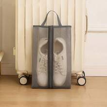 Foldable Breathable Mesh Shoe Storage Bag - Transparent Visual Design, Durable Polyester, Large Capacity, Multifunctional Tote For Gym, Travel, Beach, And Toiletries - Black - View 9