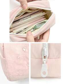 大容量多功能学生文具收纳袋，简约纯色铅笔盒，学校办公收纳盒，学习用品文具盒，家用小物件收纳盒，返校季必备单品，柔软舒适，适合学生、专业人士和文具爱好者。 - 彩色 - 查看 3