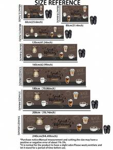 1pc Silica Gel Kitchen Floor Mat With Hand-Painted Coffee-Themed Illustration, Featuring Various Coffee Cup Designs Such As Cream-Topped, Takeaway Paper, Transparent Glass, And Ceramic Black Coffee Cups Christmas Decor Kitchen Rug - Multicolor - View 2