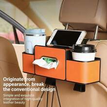AD 4-In-1 Car Seat Organizer With Tissue Box, Cup Holder, Hooks And Phone Holder - Essential Car Storage Solution For A Tidy Interior