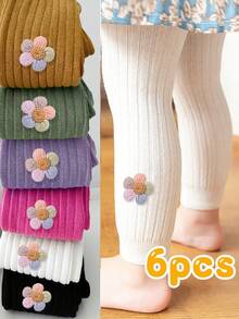 6pcs/Pack Kids Floral Print Ankle Length Tights, Sweet & Cute Style, Bright Color Dopamine Palette, Suitable For Girls Everyday Wear, Spring - Multicolor - View 10