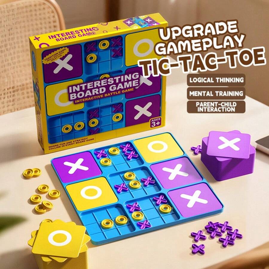 1pc 9-Grid XO Tic Tac Toe Board Game, Trains Logic Thinking, Perfect Gift For Birthday, Valentine's Day, Thanksgiving And Holidays, Great Thanksgiving Choice - Multicolor - View 1