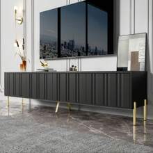 Black TV Stand, 190 Cm (Length) X 38 Cm (Width) X 48 Cm (Height), Gold Table Legs - Black - View 2