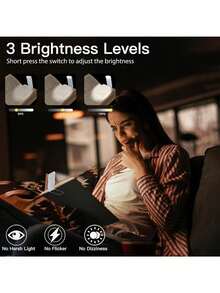 新款USB充电可折叠阅读灯，护眼阅读灯，适合夜间阅读，3种灯光颜色，3档亮度可调，白色外壳，带书夹，便携易收纳 - 彩色 - 查看 6