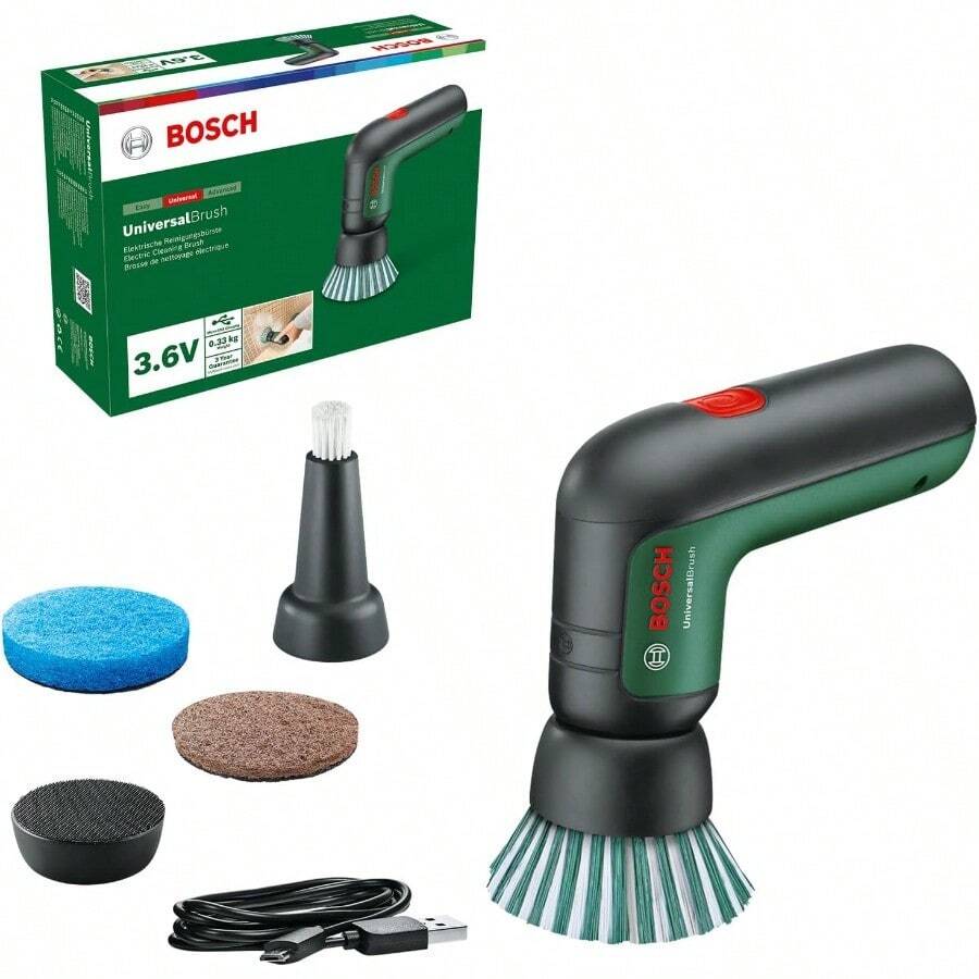 3.6V Cordless Electric Power Cleaning Brush With 4 Cleaning Attachments And Micro USB Cable UniversalBrush . Made In Europe - Green - View 1