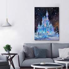 Framed 1PC Vintage Ice Castle Wall Art, Rustic Winter Palace Print, Frozen Christmas Decor, Holiday Fantasy Scene, Snowy Landscape Wall Art For Farmhouse Living Room  - 框架 - 查看 3