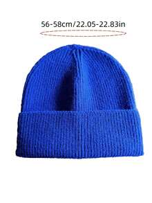 1顶女士针织翻边帽，柔软宽松保暖舒适针织帽，男女通用成人滑雪跑步帽，冬季 - 寶藍色 - 查看 4