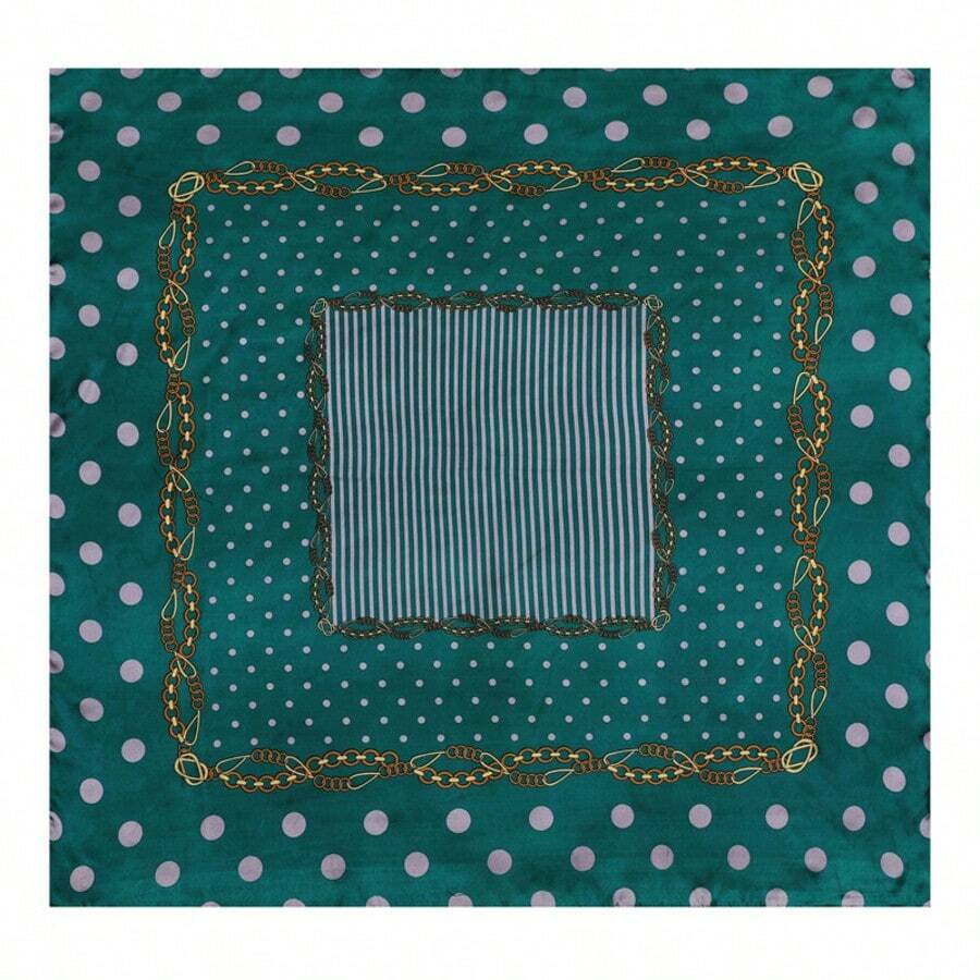 Women's Large Square Satin Scarf 90x90 Chic Polyester Printed - Emerald Green - View 1