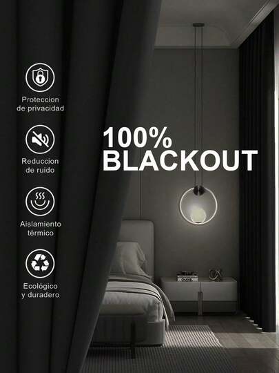 Cortina para habitación Blackout 100% Opaca con Revestimiento Negro 137x240cm/137x160cm, 1 pieza. – 100% Bloqueo de Luz, Aislante y Decorativa