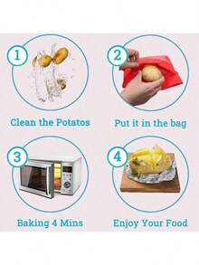 1/2Pcs Reusable Red Microwave Potato Bag – 4-Minute Express Baked Potato Cooker, Non-Stick Fabric Pouch, Easy To Clean, Daily Kitchen Essential For Home Cooking & Holiday Meals - Multicolor - View 7