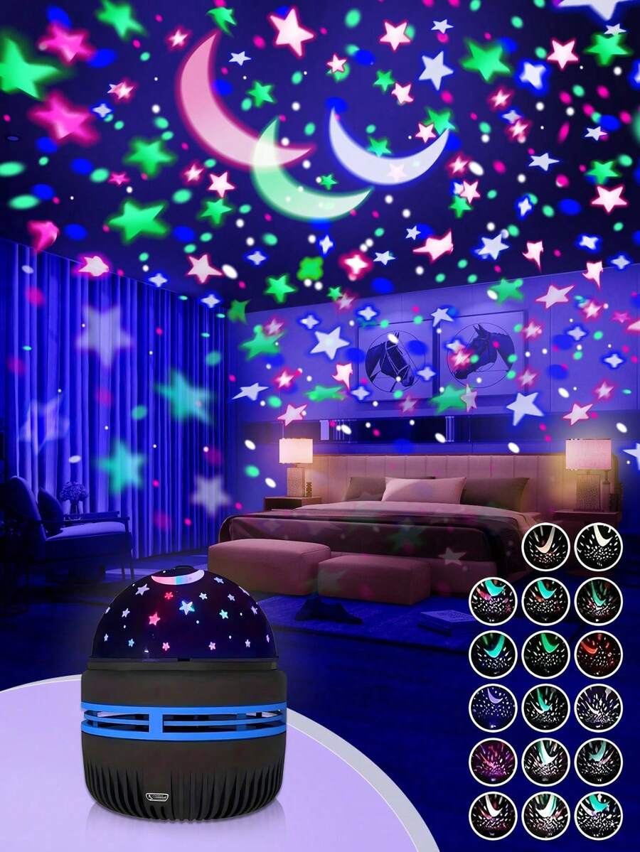 1 pieza Proyector de Luz Nocturna Estrellada Alimentado por USB - Rotación Automática, Lámpara LED Cambiante de Color, Para Dormitorio, Sala de Juegos, Decoración del Teatro en Casa - Regalo Perfecto para Navidad y