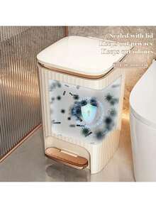 Senmeo 12L Rust-Proof Pedal Trash Can (Light Luxury), Large-Capacity For Small Spaces - Màu vàng - Xem 5