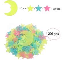 201 Pcs Colorful Glow In The Dark Luminous Stars And Moon Fluorescent Noctilucent Plastic Wall Stickers Murals Decals For Home Art Decor Ceiling Wall Decorate Kids Bedroom Room Decorations - Multicolor - View 11