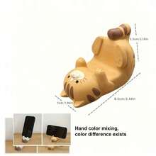 1个慵懒型手机支架，猫/虎造型桌面摆件，树脂工艺品。适用于：智能手机、平板电脑，猫咪造型家居装饰，免提手机支架，适合：生日/圣诞节/开学季/新年礼物。 - 彩色 - 查看 3