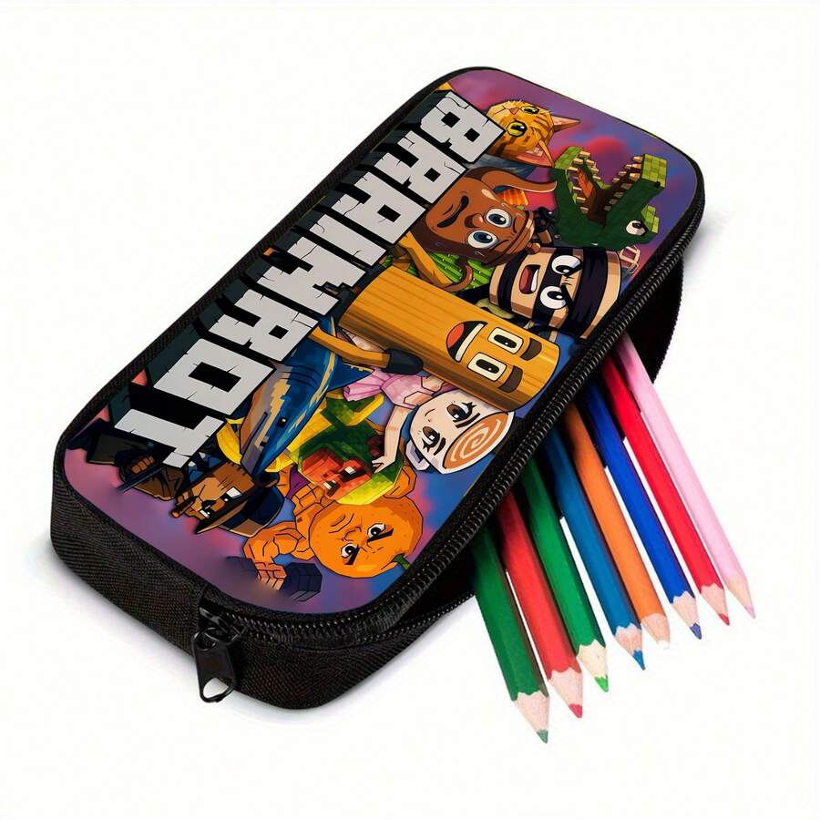 Large Capacity Zipper Durable Desktop Storage Bag With "Brain Rot" Themed Print - Stationery Organizer Pouch, Perfect Gift - Multicolor - View 1