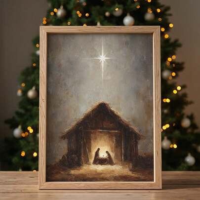 1 st kristen canvastafsch, julstämpel med Jesusbarnet som väggkonst, juldekoration för heminredning, väggdekoration, vardagsrumsinredning, sovrumsinredning, rumsinredning, andliga juldekorationer för hemmet, trosinspirerad kristen utskrivbar stil