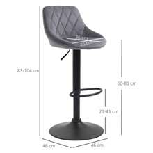 Set Of 2 Bar Stools, Height-Adjustable Bar Chairs With Backrest, Velvet Look, Metal Frame, Footrest, Swivel, Dark Grey - Dark Grey - View 9