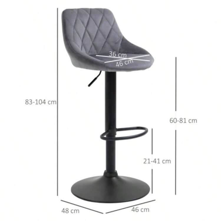 Set Of 2 Bar Stools, Height-Adjustable Bar Chairs With Backrest, Velvet Look, Metal Frame, Footrest, Swivel, Dark Grey - 深灰色 - 查看 9
