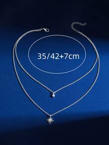 1 件双层锆石八角星吊坠项链，适合女士日常、派对、约会、度假、礼物 - 銀色 - 查看 5