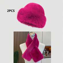 一套帽子+围巾组合，冬季蒙古毛帽围巾套装，保暖时尚，适合女性寒冷天气穿着，情人节礼物 - 彩色 - 查看 19