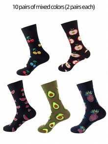 1/5/10 Pairs Fashionable & Unique Fruit Pattern Socks For Women, Suitable For Various Occasions, Casual & Street Style, Great Gift For Home Wear, Mid-Calf Socks, Autumn/Winter - Multicolor - View 10