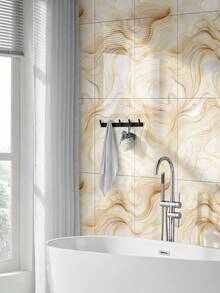 10pcs/Set 1.8㎡ PVC 3D Embossed Yellow Marble Pattern Ceramic Tile Wall Sticker, Waterproof, Mildew-Proof, Decorative Wall Panel For Kitchen, Bathroom - CZT-311 Yellow Curve - View 4