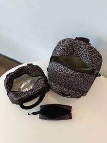 New Corduroy Leopard Print Backpack, Suitable For Elementary, Middle, And High School Students, Fits Laptop - Black - View 8