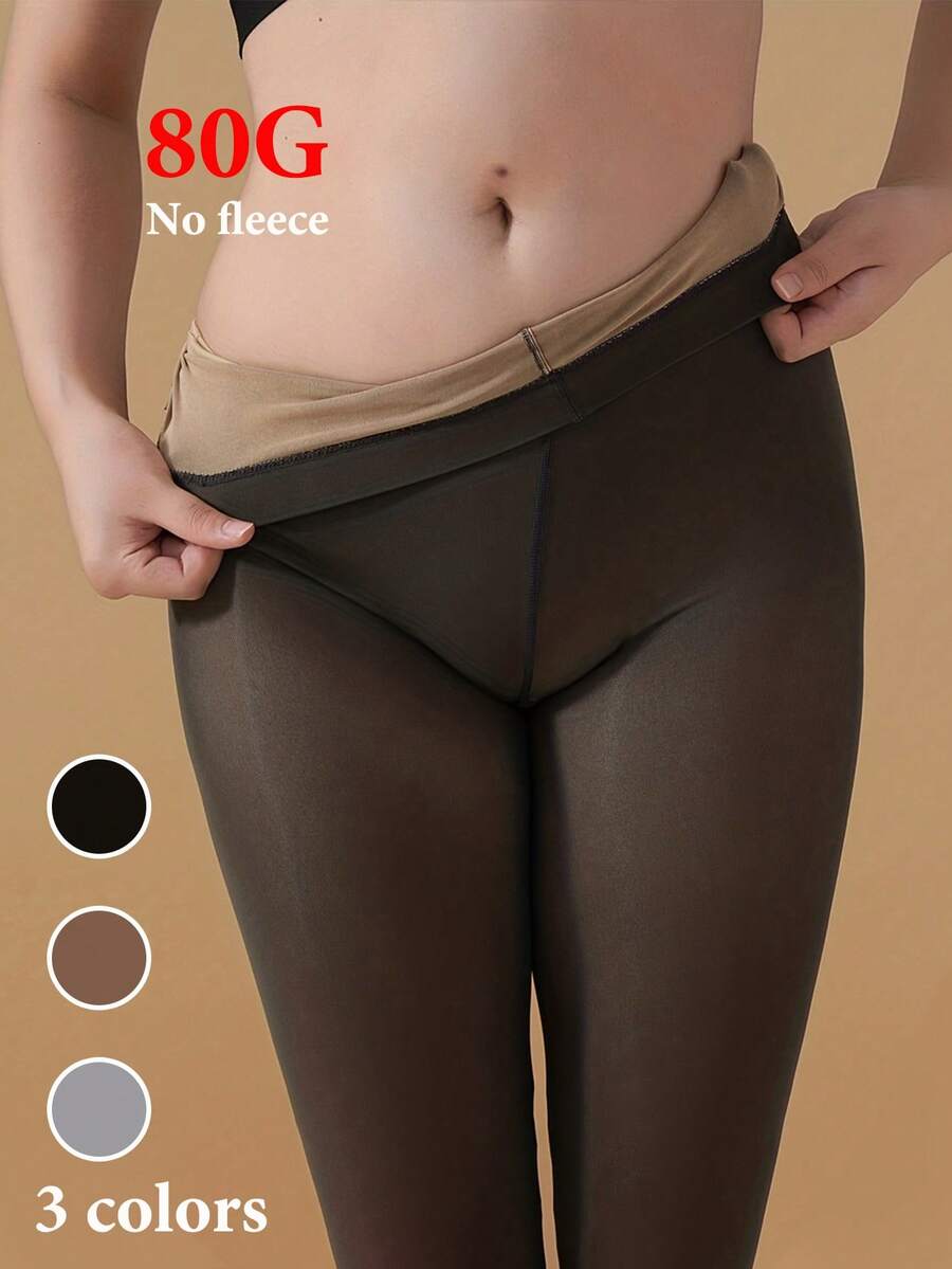 女士纯色打底裤，80克，黑色，秋冬季，蕾丝，修身剪裁，优雅无缝设计，适合搭配连衣裙和半身裙，舒适贴身，经久耐穿 - 彩色 - 查看 1