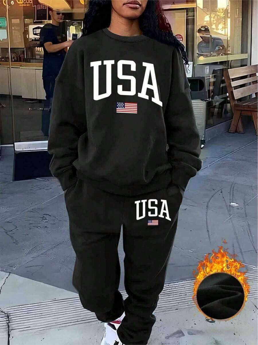 New Years Outfit Women2025 LC Women's Fashion Casual Letter Print Sweatshirt, Women's Autumn Winter Sweatshirt Casual Daily Wear Halloween Costumes, Thanksgiving Clothing, Hoodie Autumn And Winter, Unisex Short Sleeves, Plus Size Fall Clothes, Sweatshirt, Women's Fall Clothes,, Printed ClothingLoose And Comfortablenew Years Outfit Women - màu đen - Xem 1