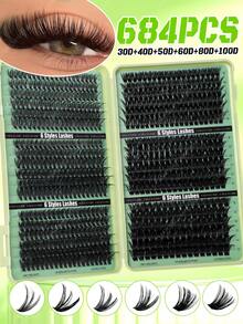 CMAYOME Kit de herramientas para pestañas postizas en racimos de 648/684/720 unidades, rizado en D, densidad mixta de 10D-150D, longitud de 8-16mm, set de pestañas postizas en racimos de gran capacidad, kit de herramientas para pestañas amigable para principiantes, natural, grueso, esponjoso kit de extensión de pestañas individuales DIY, incluye pegamento, pinzas y cepillo para pestañas, realza el maquillaje de ojos, adecuado para uso diario, trabajo, viajes, citas, fiestas y vacaciones, set de herramientas para pestañas universal - Multicolor - Ver 18