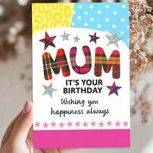 "1pc Vibrant 'MUM IT'S YOUR BIRTHDAY' Greeting Card With Envelope (11cm16cm&4.33in6.29in) - Plaid & Star Design, Perfect For Celebrating A Mom's Special Day, Greeting Card|Mum Birthday Plaid Star Card|Paper Greeting Card" - Multicolor - View 9